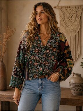 Villa Factory Vintage tapestry snap button lined jacket boxy fit